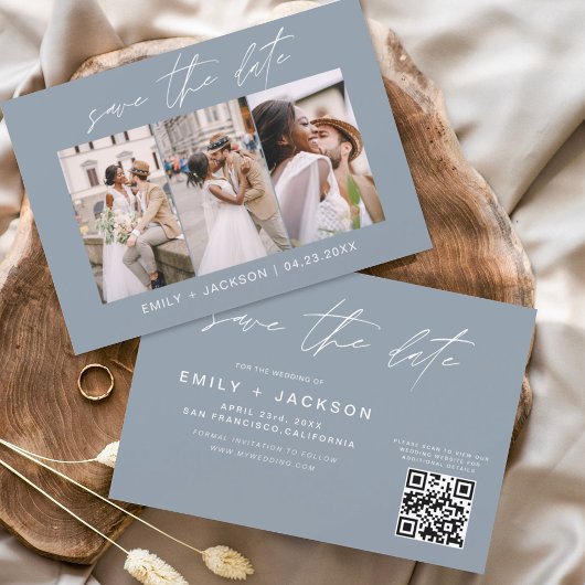 Dusty Blue QR Code Save the Date Modernes 3 Foto