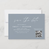 Dusty Blue QR Code Save the Date Modernes 3 Foto (Rückseite)