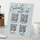 Dusty Blue QR Code Social Media Modern Script Logo Sockelschild (In Situ)