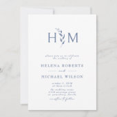 Dusty Blue QR Code UAWG Botanische Monogramm Hochz Einladung (Vorderseite)