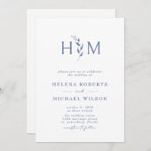 Dusty Blue QR Code UAWG Botanische Monogramm Hochz Einladung (Vorne/Hinten)