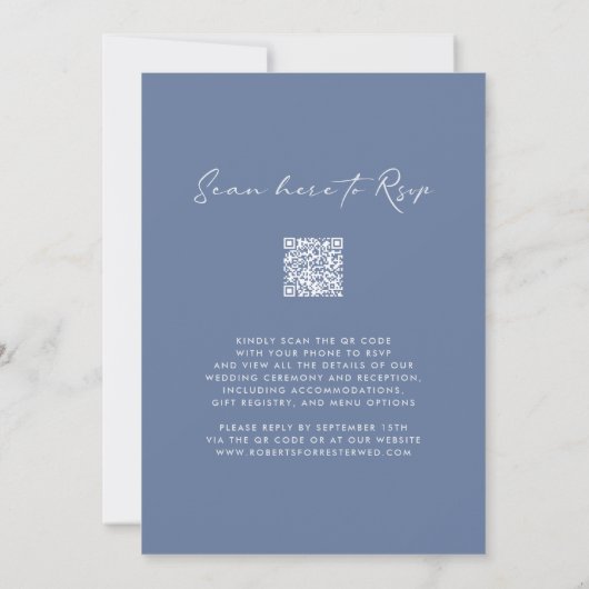 Dusty Blue QR Code UAWG Monogram Wreath Wedding Einladung (Rückseite)
