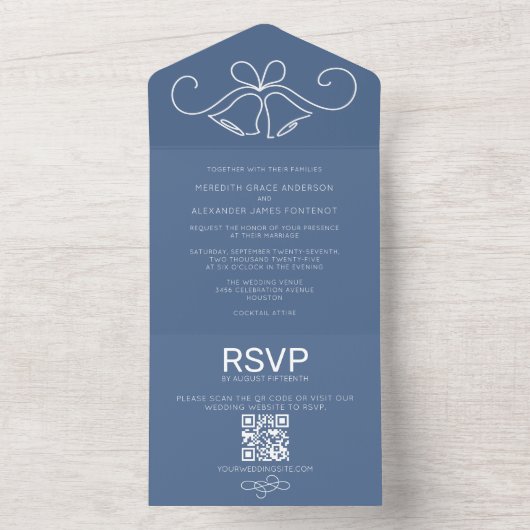 Dusty Blue QR Code UAWG Wedding All In One Einladung (Innen Boden)