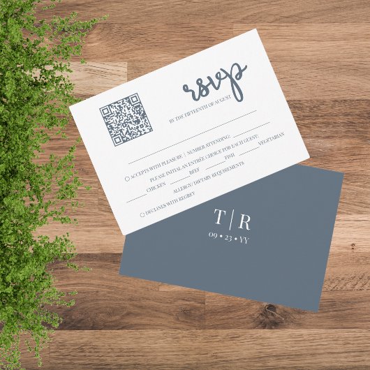 Dusty Blue QR Code Wedding RSVP Card