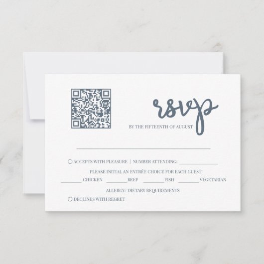 Dusty Blue QR Code Wedding RSVP Card (Vorderseite)