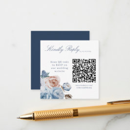 Dusty Blue QR Code Wedding Website RSVP Card Begleitkarte