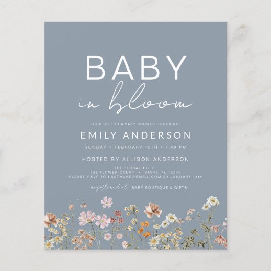 Dusty Blue QR Code Wildblume Baby in Bloom Shower (Vorderseite)