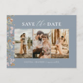 Dusty Blue QR Code Wildblume Floral Wedding Ankündigungspostkarte (Vorderseite)