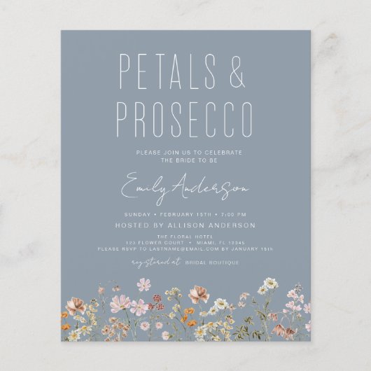 Dusty Blue QR Code Wildblume Petals & Prosecco (Vorderseite)