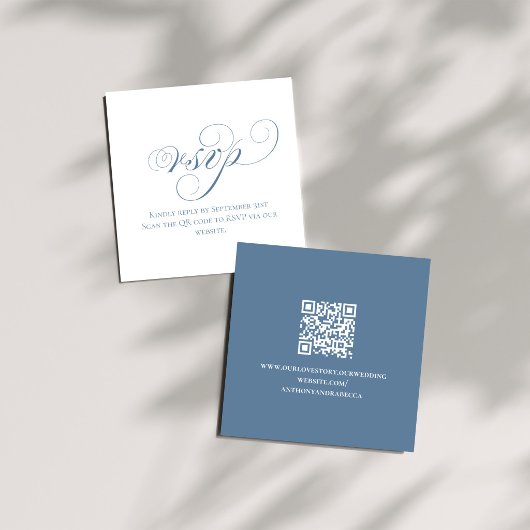 Dusty Blue QR Wedding RSVP Enclosure Card Begleitkarte