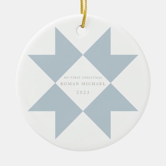 Dusty Blue Quilt Star Keramik Ornament (Vorne)