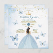 Dusty Blue Quinceañera 15 Anos Butterfly Gold Einladung (Vorne/Hinten)