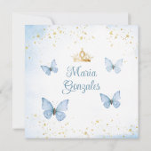 Dusty Blue Quinceañera 15 Anos Butterfly Gold Einladung (Rückseite)
