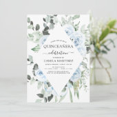 Dusty Blue Quinceañera Einladung (Stehend Vorderseite)