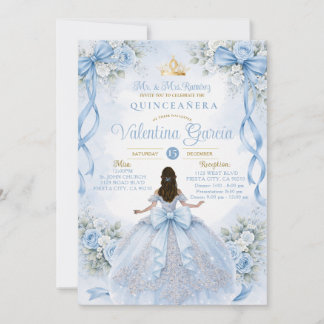 Dusty Blue Quinceañera with Bow Einladung