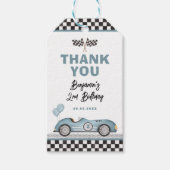 Dusty Blue Race Car Zwei Fast Boy Geburtstagsfavor Geschenkanhänger (Vorderseite)