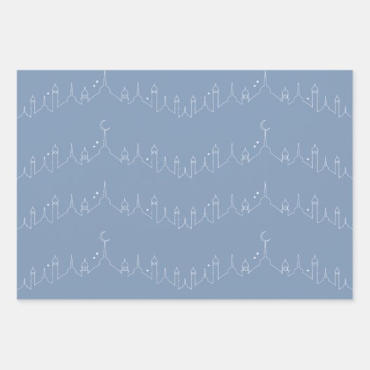 Dusty Blue Ramadan Calligraphy Masjid Pattern Geschenkpapier Set (Vorderseite 3)