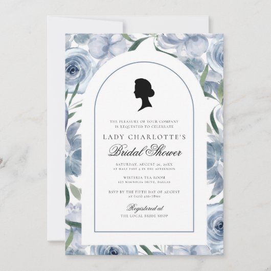 Dusty Blue Regency Elegantes Brautparty Einladung (Vorderseite)