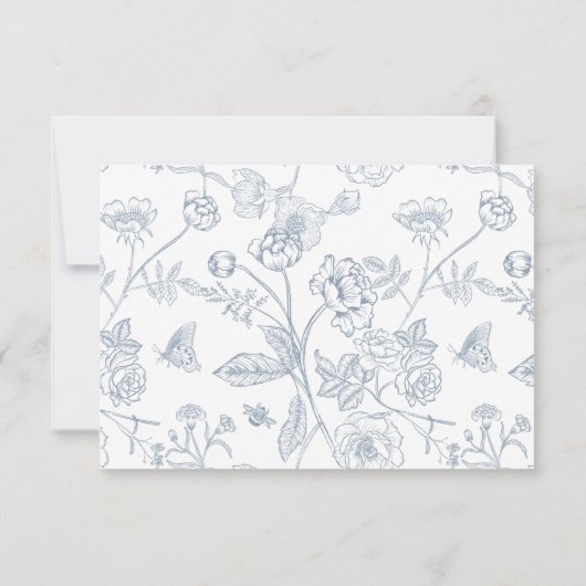 Dusty Blue Regency Floral Food Allergy RSVP Karte (Rückseite)
