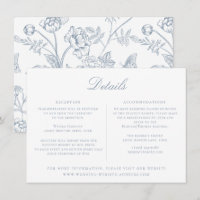 Dusty Blue Regency Floral Wedding Details Card