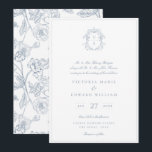 Dusty Blue Regency Wappen Monogram Wedding Einladung<br><div class="desc">Dusty Blue Monogram Regency Wappen,  Hochzeitseinladung. Vintag inspiriert Regency-Era Barocklinie Art Monogramm Wappen. Features,  eine elegante dustig blaue Typografie Design Stil Mischung aus Skript und fett-Typ. Chinoiserie Stil Gartenmuster Rückenlehne.</div>