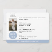 Dusty Blue Reisepass Boy Dusche Baby Einladung (Rückseite)