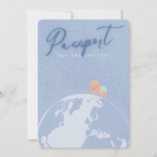 Dusty Blue Reisepass Boy Dusche Baby Einladung (Vorderseite)