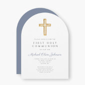 Dusty Blue Religious Boy First Communion Arch Einladung