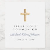 Dusty Blue Religious Boy First Communion Weinetikett (Einzelnes Label)