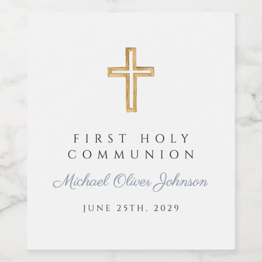 Dusty Blue Religious Boy First Communion Weinetikett (Einzelnes Label)