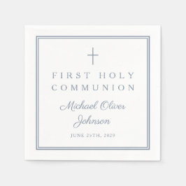 Dusty Blue Religious Boy First Holy Communion Serviette