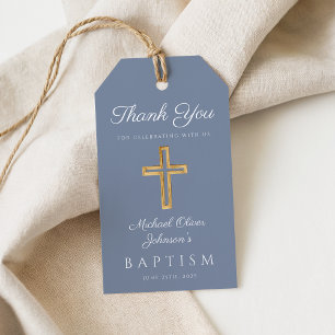 Dusty Blue Religious Cross Boy Baptism Geschenkanhänger
