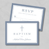 Dusty Blue Religious Cross Boy Baptism  RSVP Karte