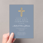 Dusty Blue Religious Cross Boy First Communion Acryleinladungen (Insitu (Handheld))