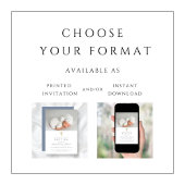 Dusty Blue Religious Cross Boy Foto Taufe Einladung