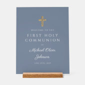 Dusty Blue Religious Junge Erste Kommune Willkomme Acrylschild (Vorderseite)