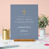 Dusty Blue Religious Junge Erste Kommune Willkomme Acrylschild (Hochzeit)