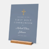 Dusty Blue Religious Junge Erste Kommune Willkomme Acrylschild (Winkel)