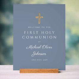 Dusty Blue Religious Junge Erste Kommune Willkomme Acrylschild