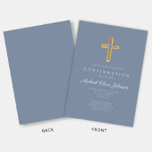 Dusty Blue Religious Wood Cross Boy Bestätigung Einladung
