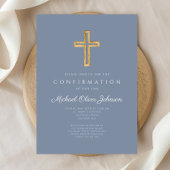 Dusty Blue Religious Wood Cross Boy Bestätigung Einladung