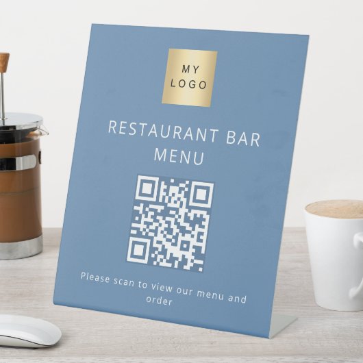 Dusty Blue Restaurant Café Bar Scan Menü QR Code Sockelschild (In Situ)