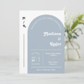 Dusty Blue Retro Arch Foto QR Code UAWG Groovy Einladung (Stehend Vorderseite)