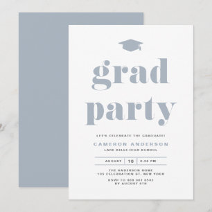 Dusty Blue Retro Bold Typografy Graduation Party Einladung
