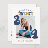 Dusty Blue Retro Groovy Fun Scrip Foto Abschluss Einladungspostkarte (Vorne/Hinten)