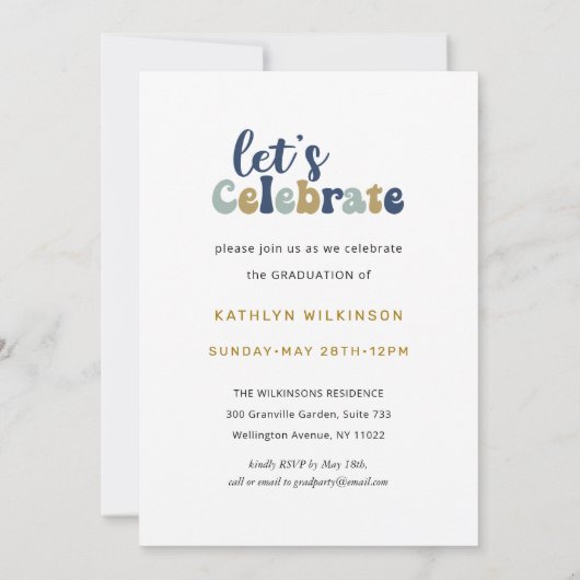 Dusty Blue Retro Groovy Script Foto Abschluss Einladung (Rückseite)