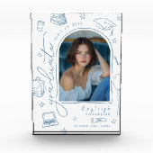 Dusty Blue Retro Hand Drawing Abschluss Foto Block (Vorderseite)