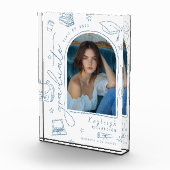 Dusty Blue Retro Hand Drawing Abschluss Foto Block (Rechts)