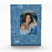 Dusty Blue Retro Hand Drawing Abschluss Foto Block (Vorderseite)