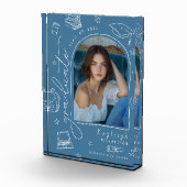 Dusty Blue Retro Hand Drawing Abschluss Foto Block (Rechts)